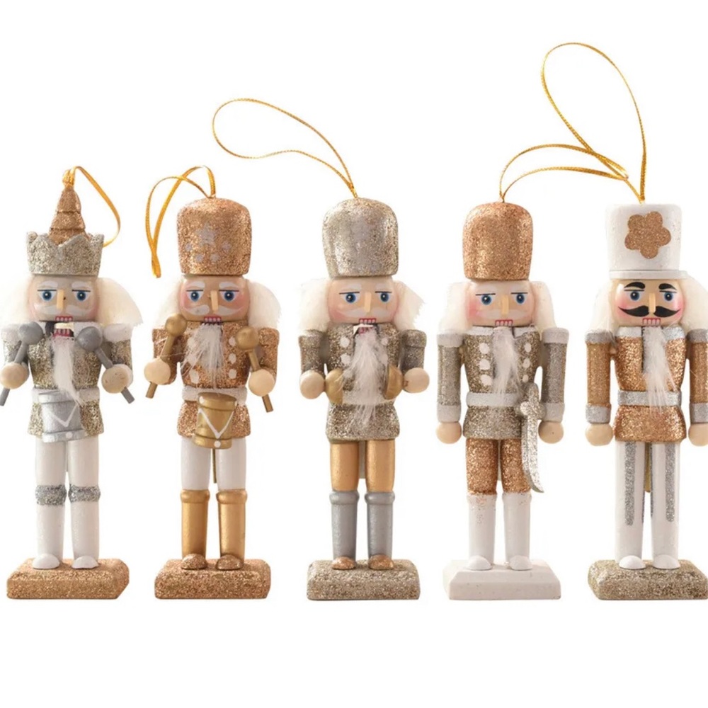 Ornativity Nutcracker Hanging Ornament Figures – Gold and Silver Glittered